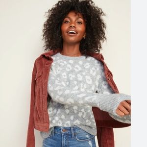 Old Navy Animal Print Crewneck Sweater M Women's Gray White